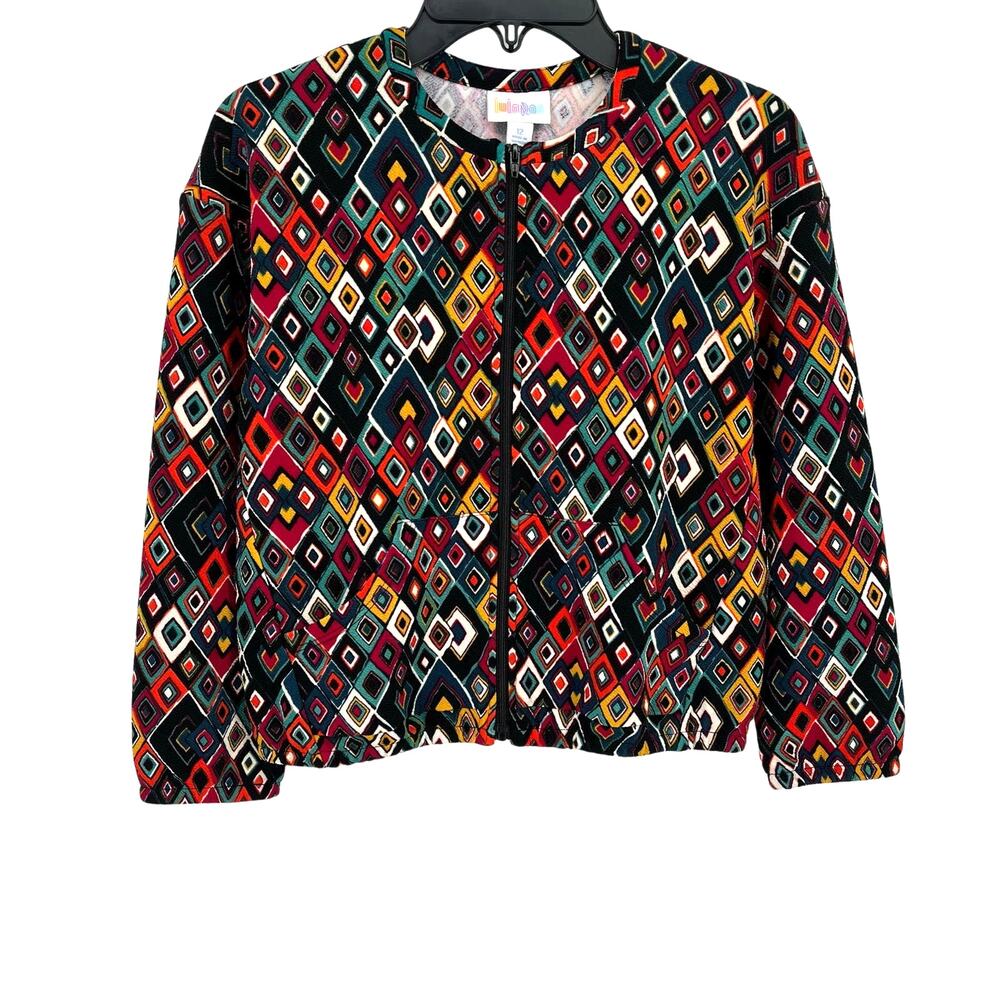 Lularoe Monroe Zip Front Jacket Girls Size 12 Geometric Southwest Print
